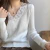 Women's Slim-Fit V-Neck Lace Trim Knit Sweater