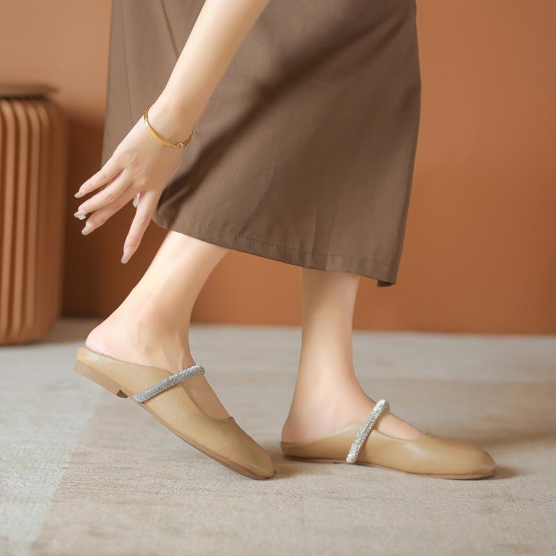 

805-4 spring and summer new heelless lazy Internet celebrity fairy wind bag head half slippers women wear single shoes women s shoes 43 хакі
