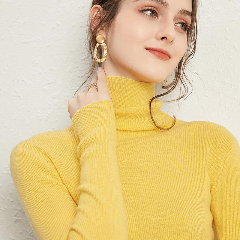 Women's Autumn Winter Tight-Fitting Inner Wear High Neck Pullover Knit Sweater with Pile Collar and Ribbed Design Versatile Base Layer