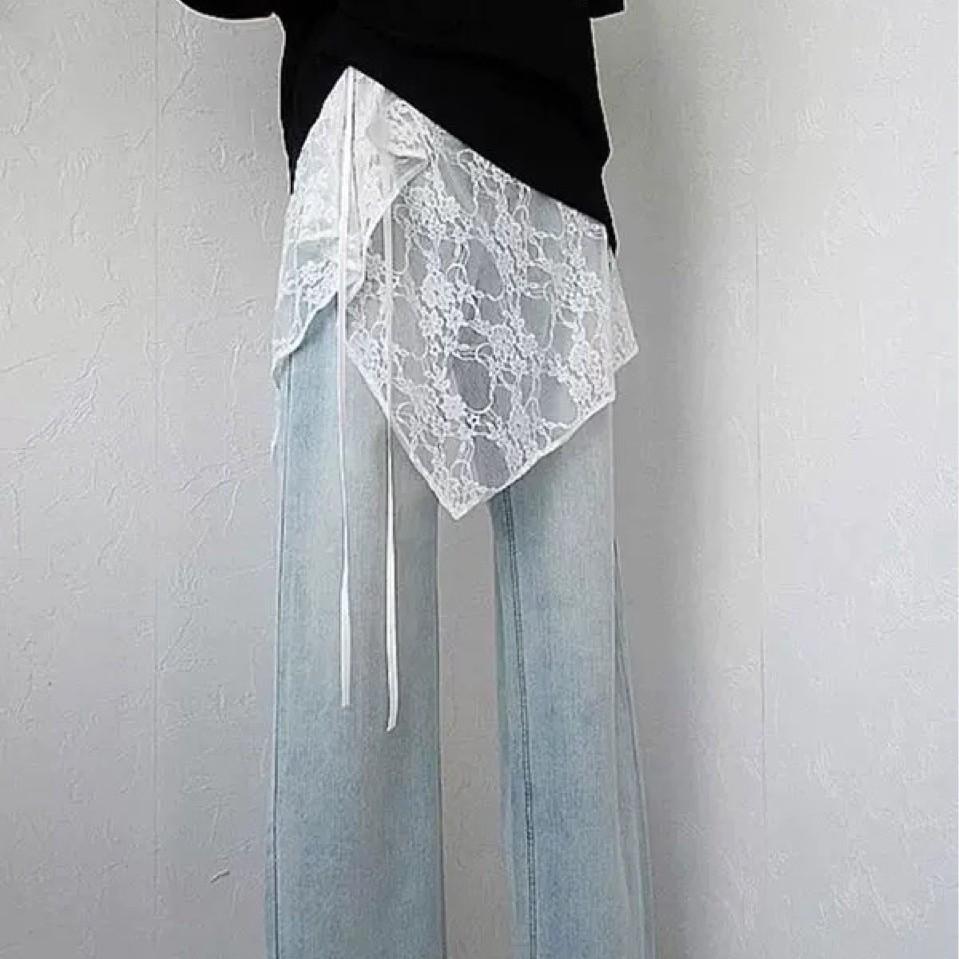 Jupe élégante en gaze de dentelle style coréen 2025 avec attache polyvalente et design irrégulier