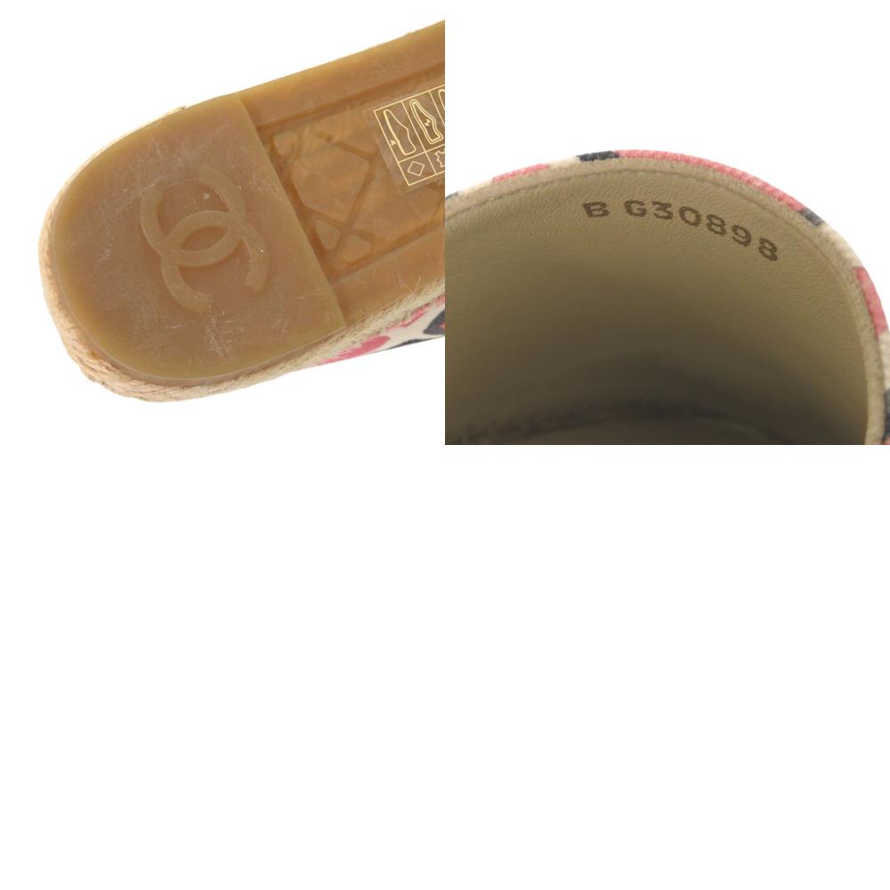 Used AUTHENTIC CHANEL G30898 Flat Shoes Espadrilles CC Mark pink/Black Canvas/hemp