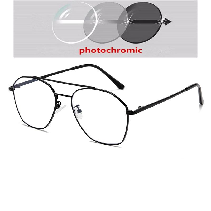 0 -0.5 -0.75 To -6.0 Double Beam Polygon Blue Light Blocking Myopia Glasses Metal Prescription Eyewear