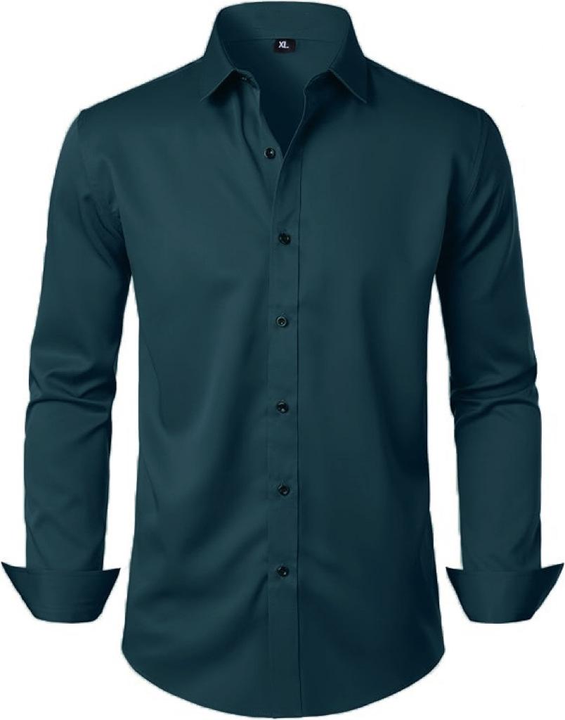 Pánská přiléhavá košile s dlouhým rukávem, strečová - Jednobarevná, Business Casual