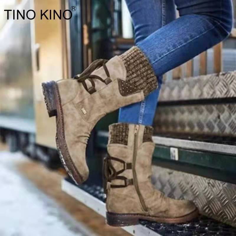 Winter Women's Shoes, Foreign Trade Wish Wool Mouth, European and American Plus Size Women's Boots, Medium Boots, Snow Boots, Boots Are Non-slip