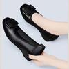 Shallow Mouth Fashion Single Shoes Women's Summer Middle Heel Black Soft Sole Soft Leather Middle-aged Mother Leather Shoes Shallow Mouth Single Sh