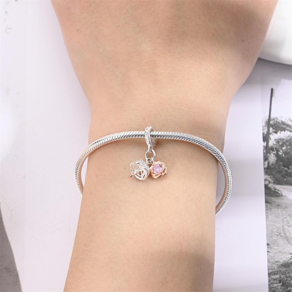 Authentic Original Copper Metal Charm Bead Components Luxury Rose Gold Rose Flower Umbrella Pendant Bead Component Bead Components Compatible With