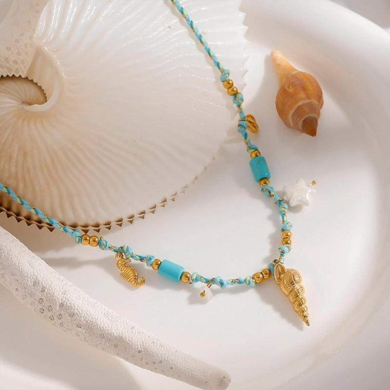 Bohemian Fish Pendant Adjustable Braided Cord Necklace Jewelry Gold Copper Oceanics Charm for Women