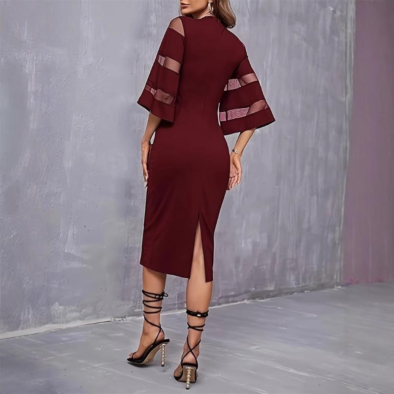 Women's Fashion Summer Spring Solid Color Print 3/4 Sleeves O-Neck High Waist Casual Dresses