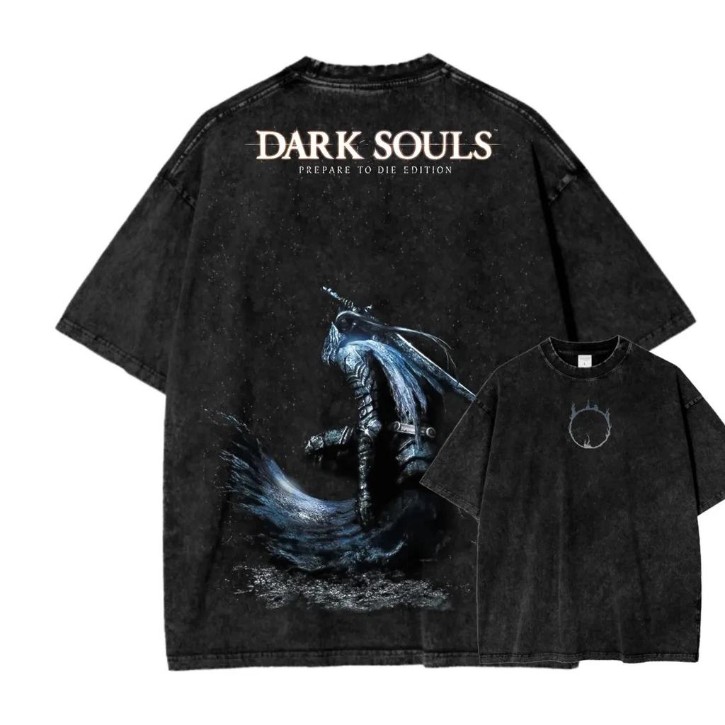 Klassiska Rollspel Dark Souls Grafiskt Tryck Vintage Tvättad T-shirt Herr Dam Mode Rundhalsad Bomull Överdimensionerad Vardaglig T-shirt