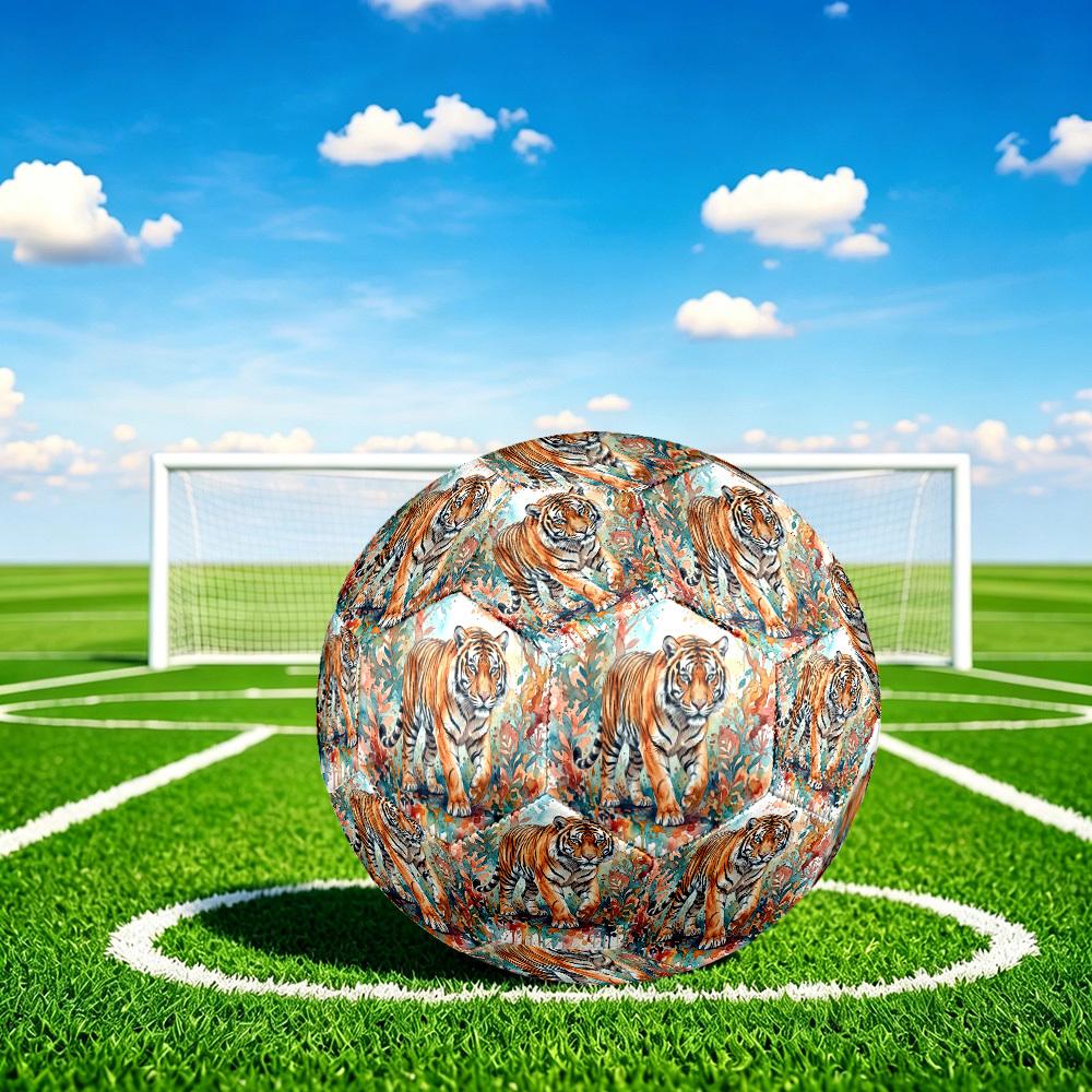 1pc Tiger Watercolor Art Theme Soccer Ball Football, Size 5, Lightweight PVC, Outdoor Training Soccer Ball,Sports Gift T61421