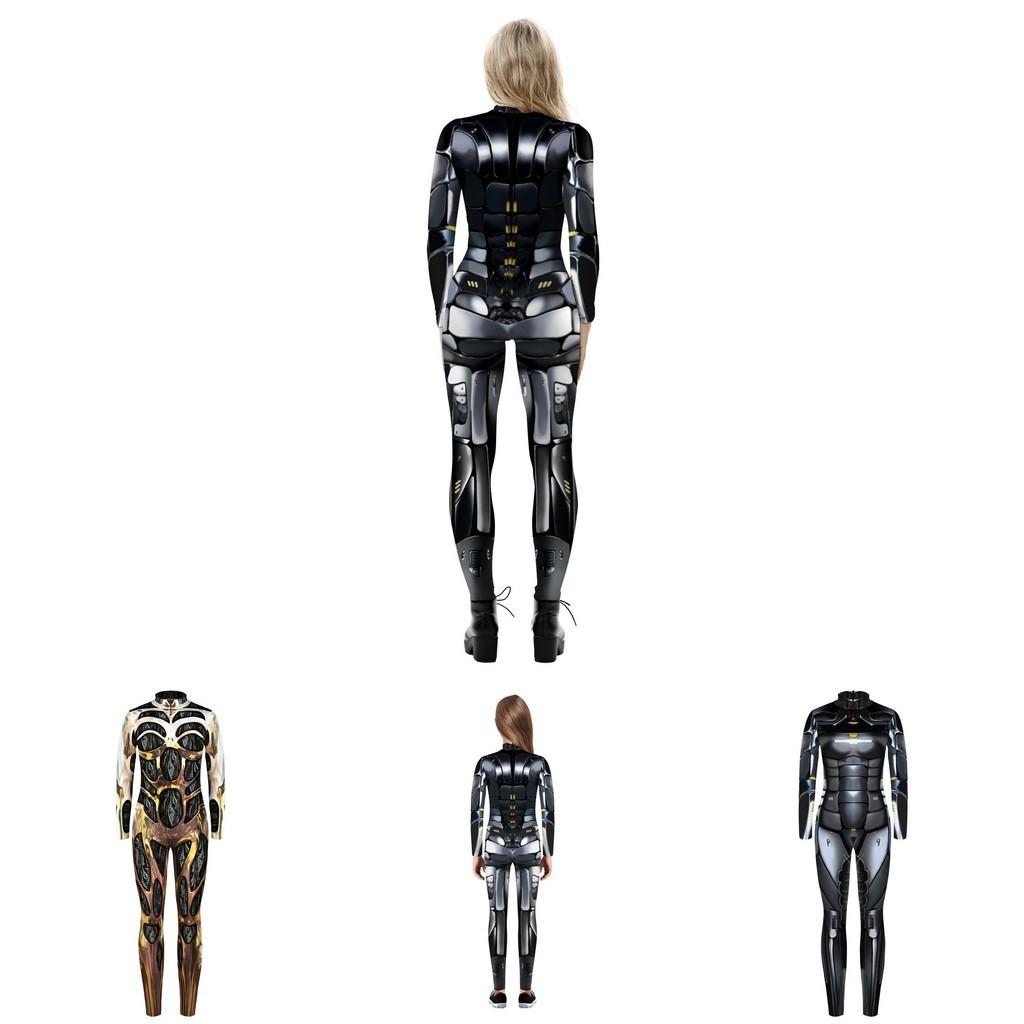 Sexy Robot Armor Print Halloween Cosplay Slim Fit Jumpsuit Bodysuit Costume