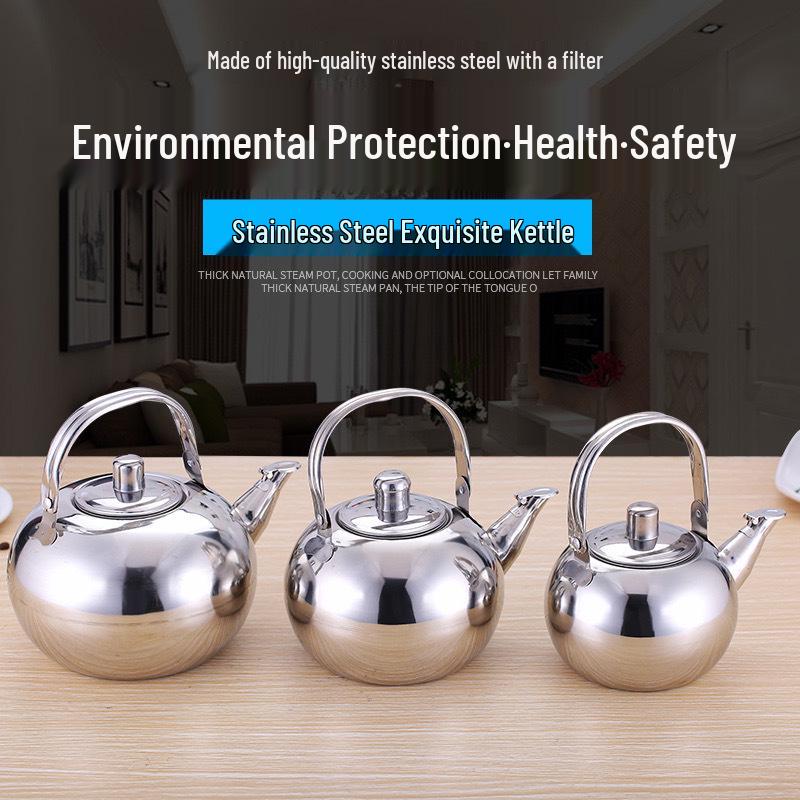 Stainless Steel Teapot Kettle with Filter - Flat/Spherical Base, Exquisite Design