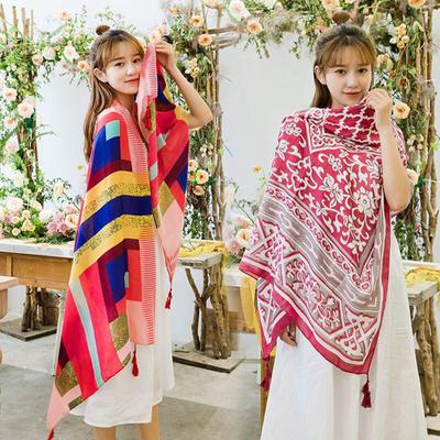 Scialle in Cotone Twill Stampato Cotone e Lino Stile Etnico Caldo per Aria Condizionata Donna Varietà Protezione Solare Scialle in Seta