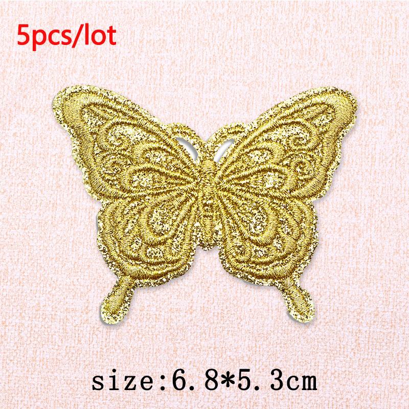 5Pcs/Lot Glitter Butterfly Bow Iron on Patches - Embroidered Patches on Clothes Bags Hats Jackets Decor