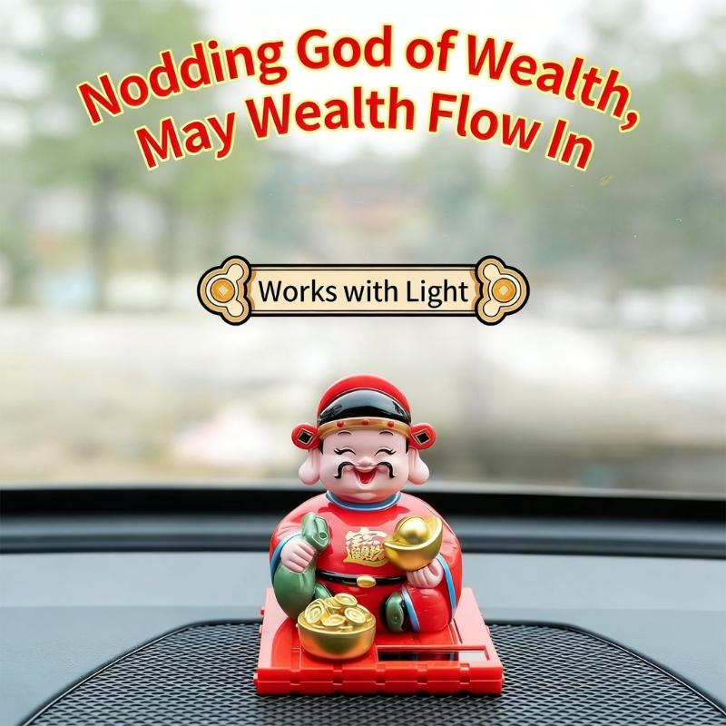 Lightweight Plastic Fortune God Nodding Figurine for Automotive Decoration Solar Powered Energy Efficient