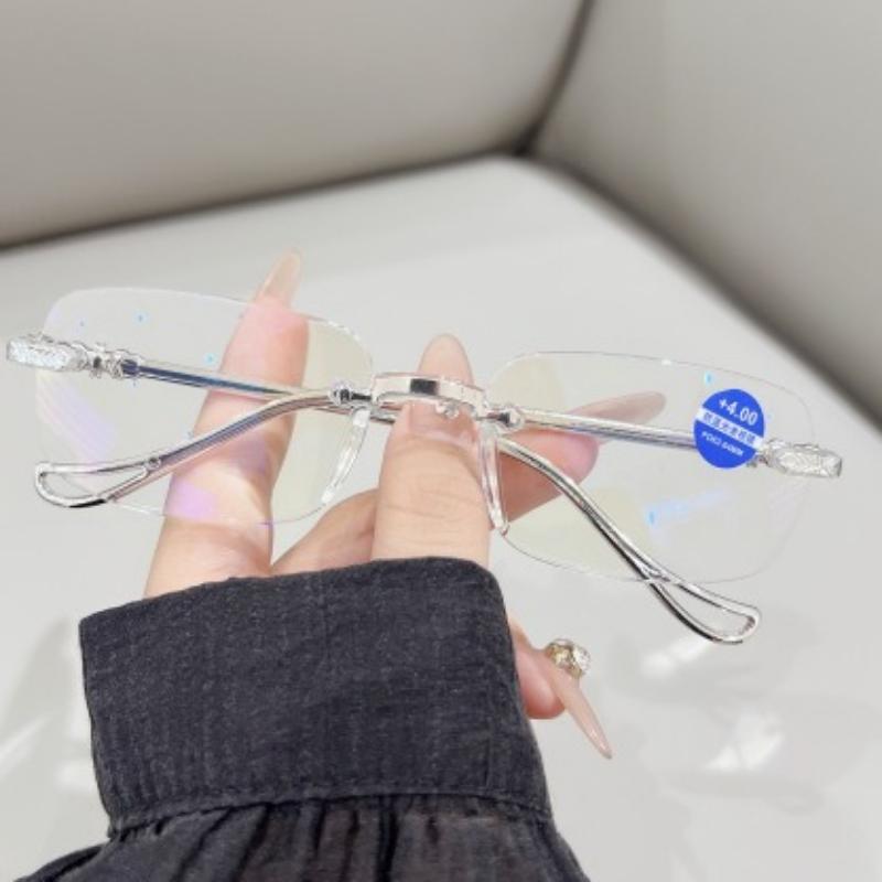 Designer Fashion Reading Glasses Women Men PC Rimless Presbyopic EyeGlasses +1.5 To +4.0 Anti Blue Light Eyewear