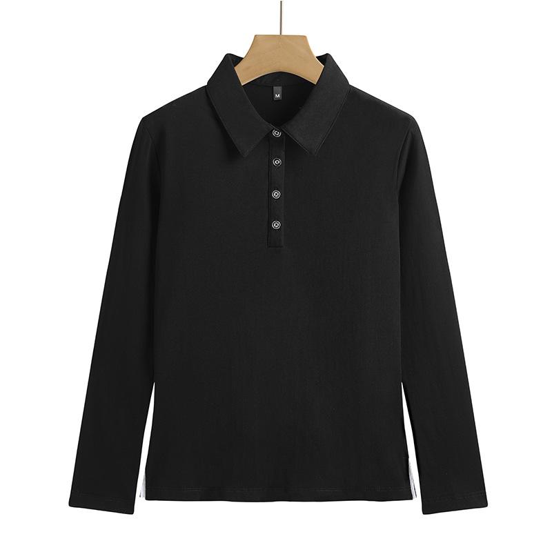 Women's Slim Long Sleeve Polo Neck T Shirt - Simple Solid Color Sports Leisure Business Anti-wrinkle Soft Elastic Wrinkle-resistant Long Sleeve