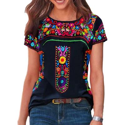 T-shirt Femme Imprimé Bohème Col Rond Manches Courtes 2022