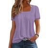 Summer Women's Square Neck Short Sleeve Eyelet Jacquard Casual T-shirt Top, European American Fashion Crossbody New Arrival
