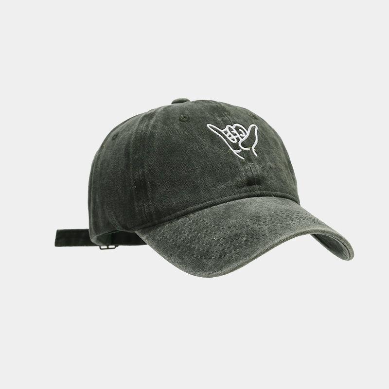 Men's washed old soft top finger embroidered baseball cap trendy women's spring and summer outdoor travel sun protection hat