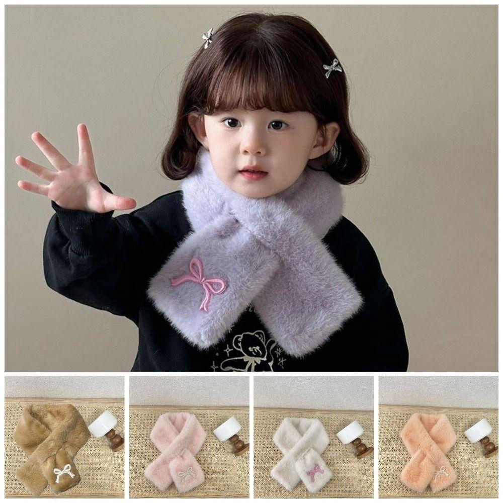 Solid Color Bowknot Scarf Korean Style Kids Plush Scarf Sweet Anti-Cold Neckerchief Gifts
