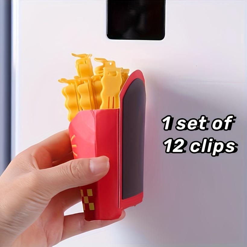 12 Süße Pommes-förmige Beutel-Pommes-Klammern zum Verschließen geöffneter Lebensmittelverpackungen Lustige Beutelklammern für Lebensmittel In einer Magnetbox Süße Küchenaccessoires