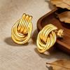 Chunky 18K Gold Plated Twist Knot Stud Earrings for Women, Geometric Textured Stainless Steel Waterproof Vintage Jewelry