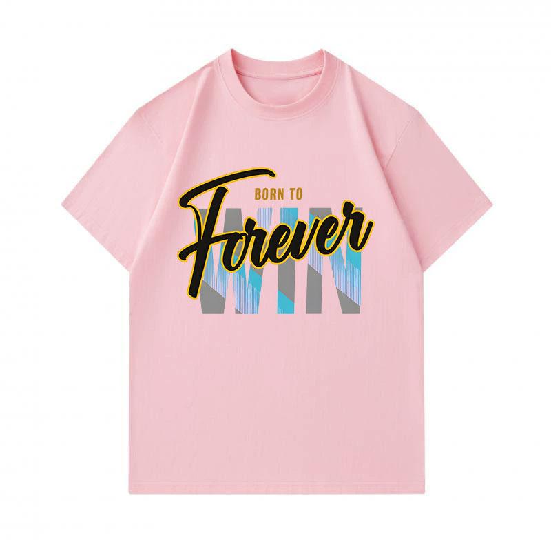 Men's 100% Cotton Crew Neck Short Sleeve T-Shirt, Born To Forever Win Slogan Printed Casual Comfortable Loose Fit Tee For Daily Outdoor Street Wear