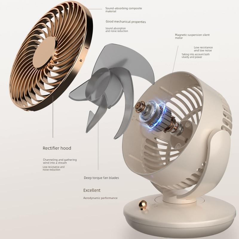 2026 New Model Oscillating Mini Fan, Rechargeable, Long-Lasting Battery, Portable Small Fan, Desktop USB Fan