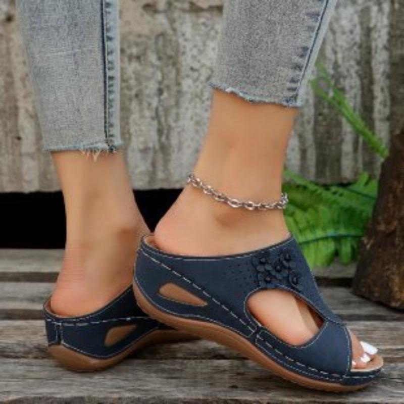 New Spring Women's Plus Size Hollow-Out Open-Toe Wedge Peep-Toe One-Strap Slippers