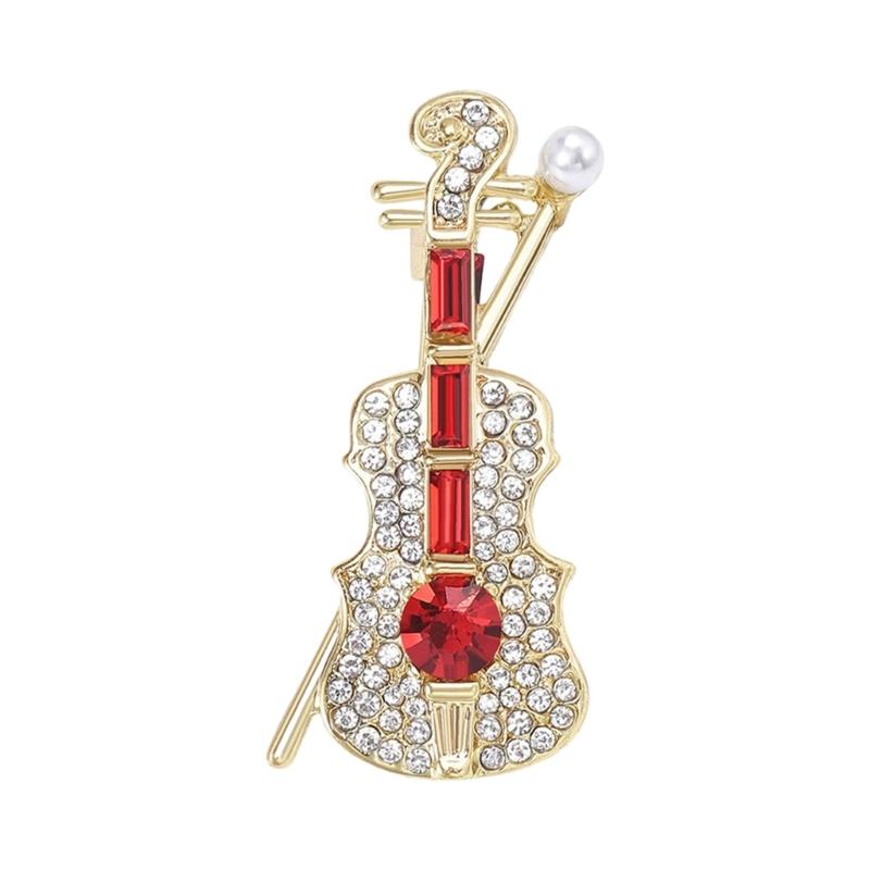 Rhinestones Studded Violin Shape Brooch Lapel Pin Artistic Brooch Pin for Formal Event Outfit Women and Men Unisex