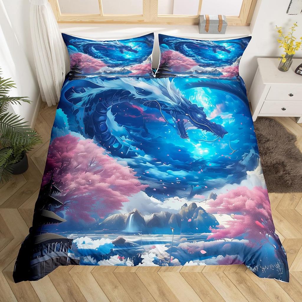 Dragon Kids Duvet Cover Sets Queen King Twin Size Boys Men Room Decor With 1 Bedding Comforter Cover 2 Pillowcases No Comforter