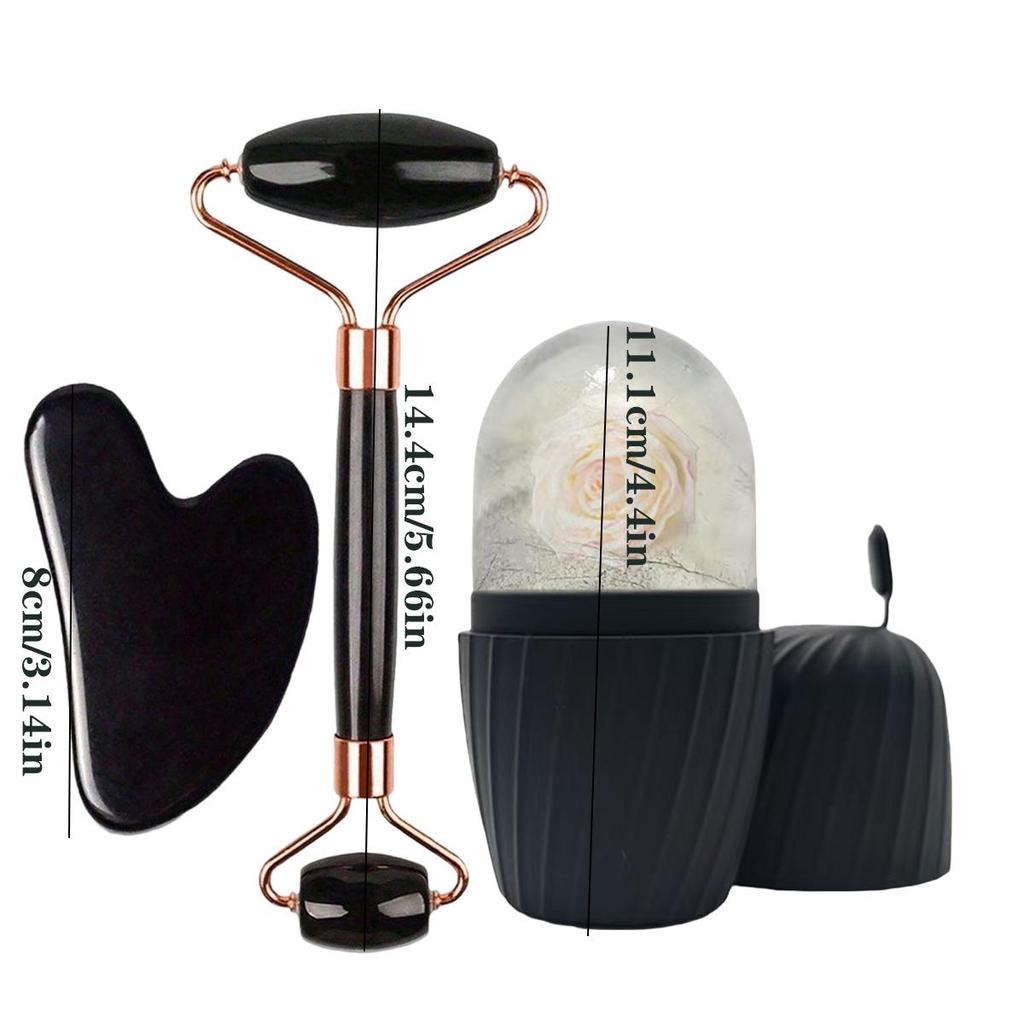 3-Piece Facial Beauty Set: Ice Cube Mask, Heart Gua Sha, Double-Head Massage Roller