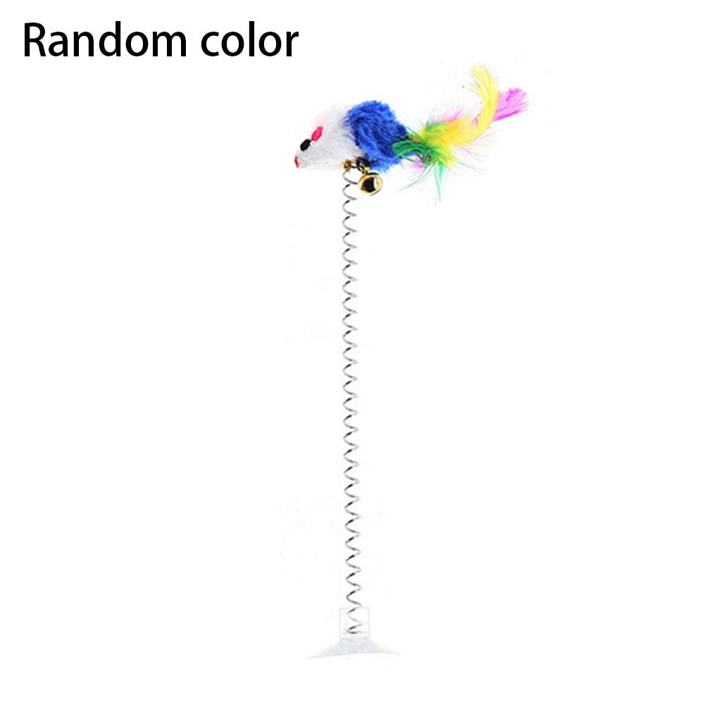 1/5PC Suction Cup Spring Mouse Cartoon Pet Cat Toy Stick Feather Rod Mouse Toy with Mini Bell Cat Catcher Teaser Interactive Cat