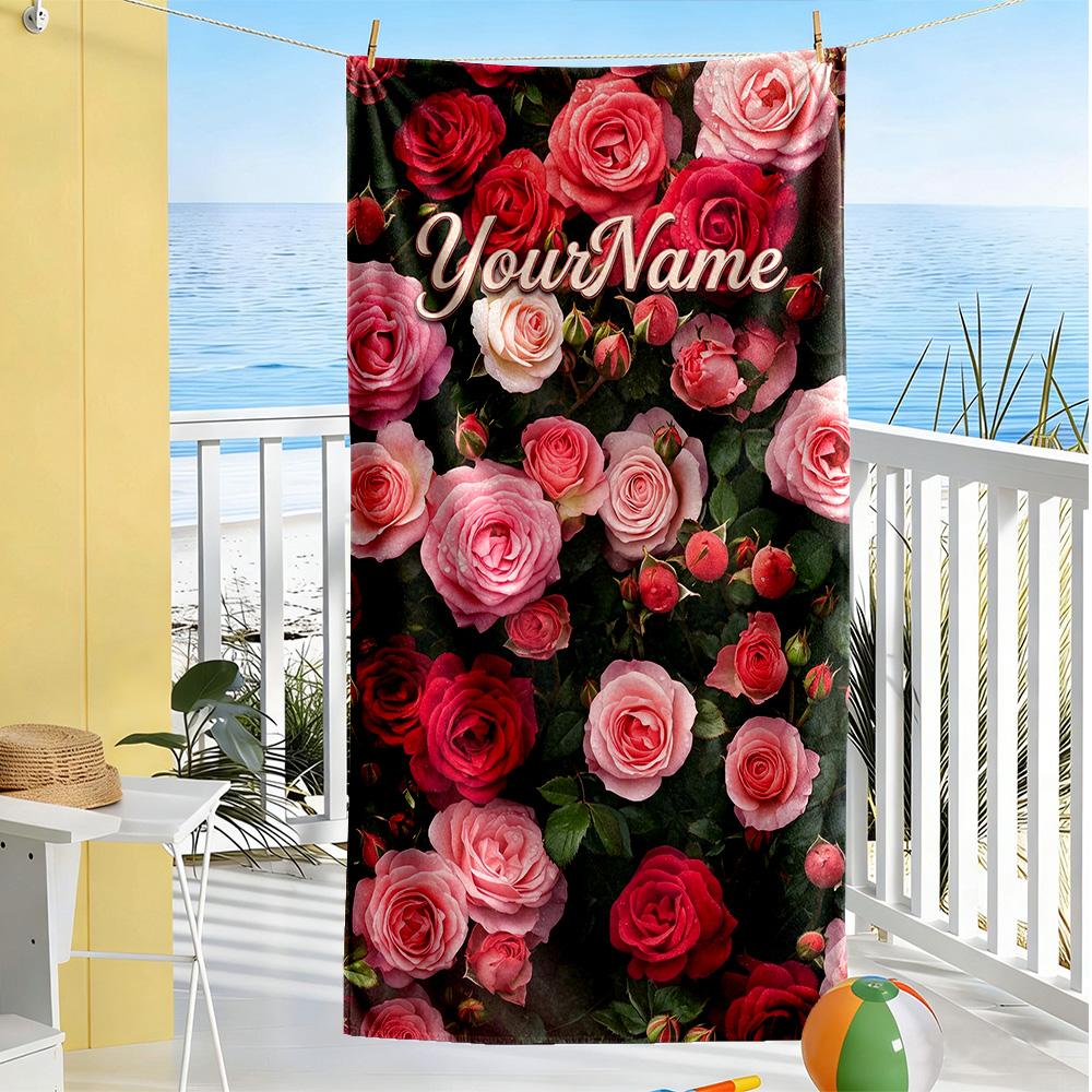 Rose Personalized Text Beach Towel Quick-Dry Soft Microfiber Perfect for Traveling Yoga Camping and Swimming