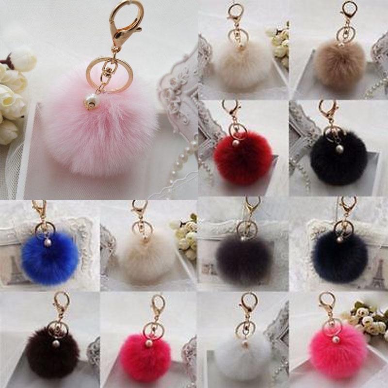 Luxurious Charm Key Ring Rabbit Fur Ball Pompom For Cell Phone And Car Keychain