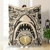 A Shark's Open Jaws Surrounded by Marine Motifs and Symbolic Imagery. for All Seasons Blanket Lunch Break Throw Gift