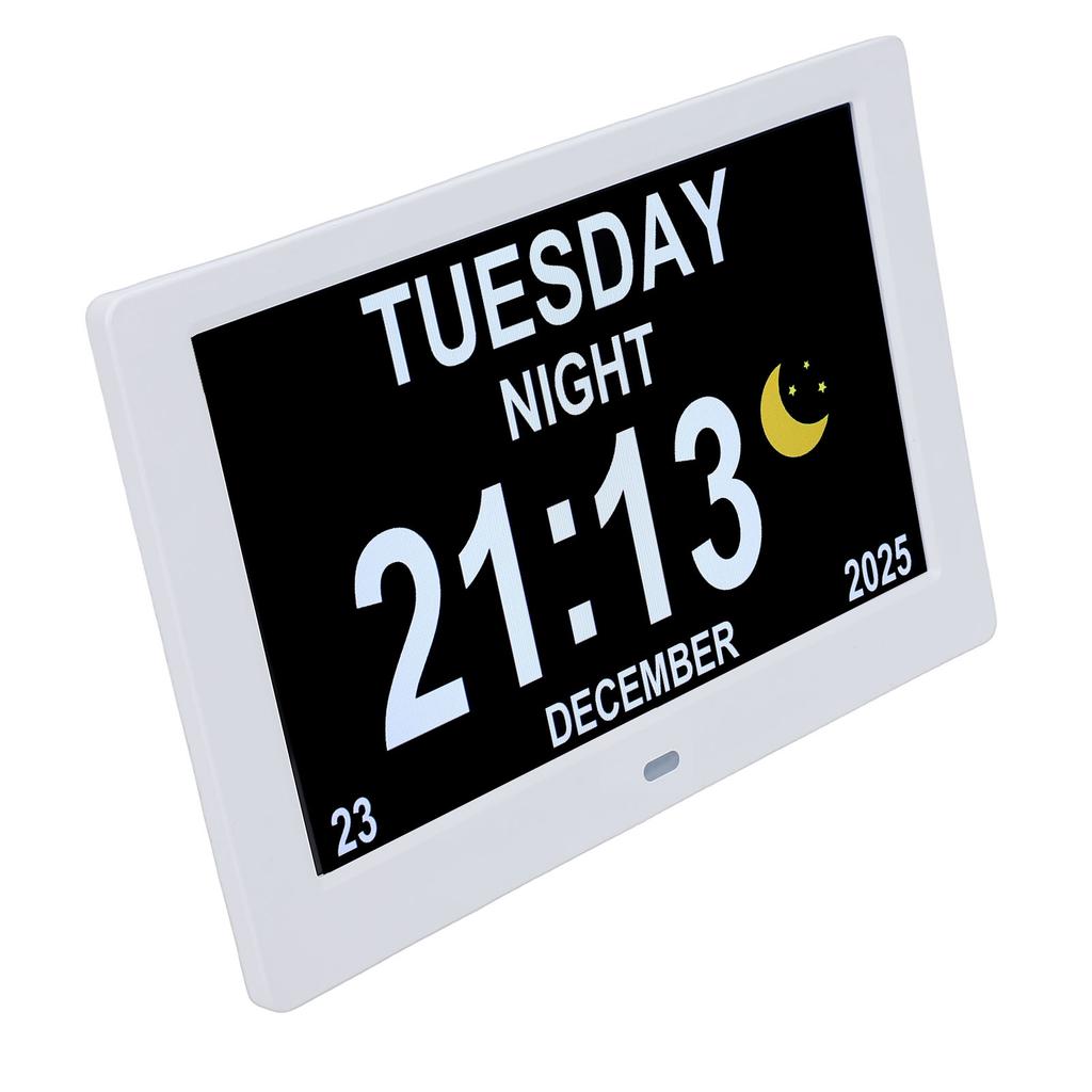 8 Inch Digital Calendar Clock Date and Time Display Customizable Alarm Auto Dimming Picture Video Playback Large
