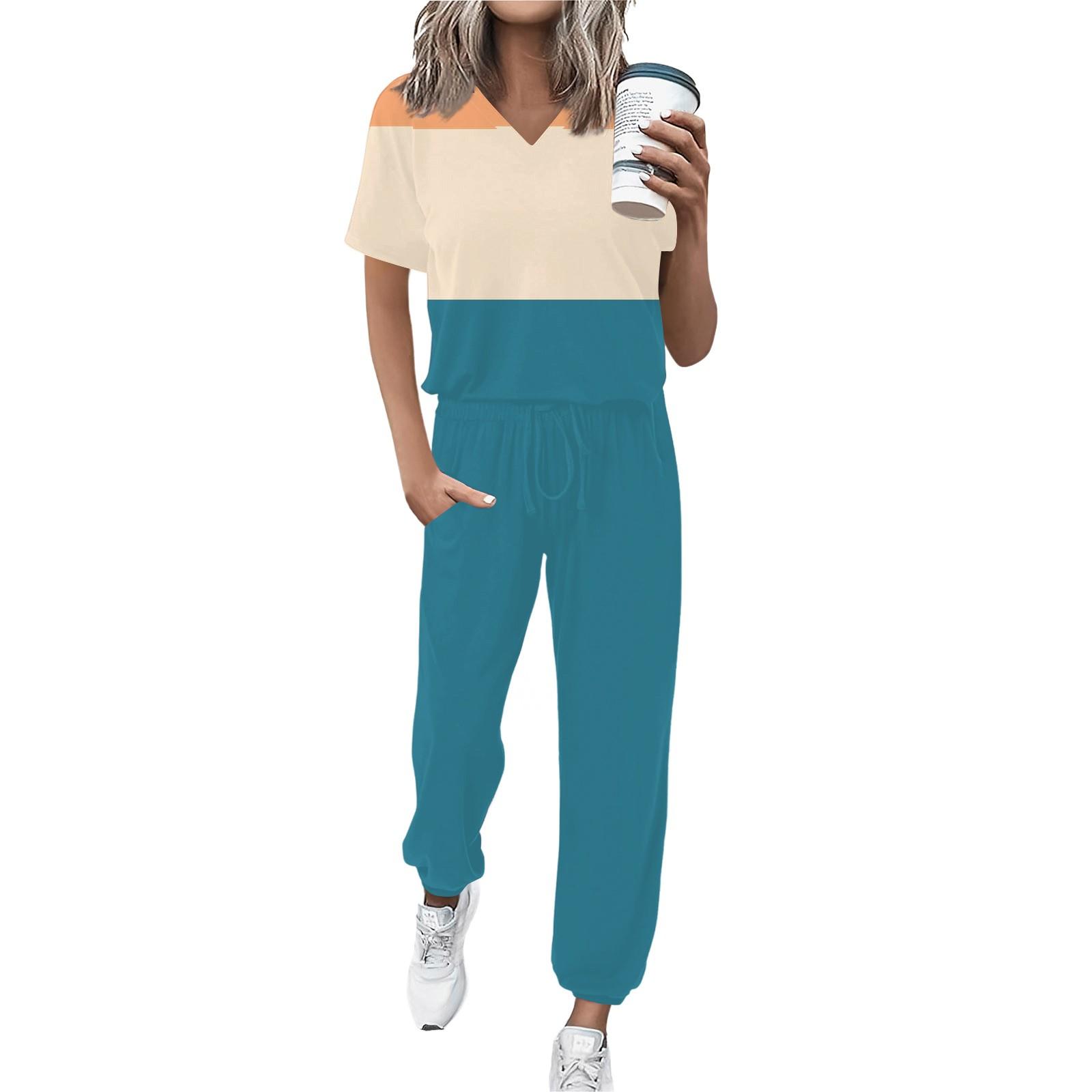 

Женский спортивный костюм с V-образным вырезом и коротким рукавом, свободные брюки XL