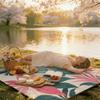 Extra Large 78x78 Foldable Picnic Blanket Soft Padded Floral Fruit Print With Carry Strap Pu Coated Oxford Beach Camping Travel