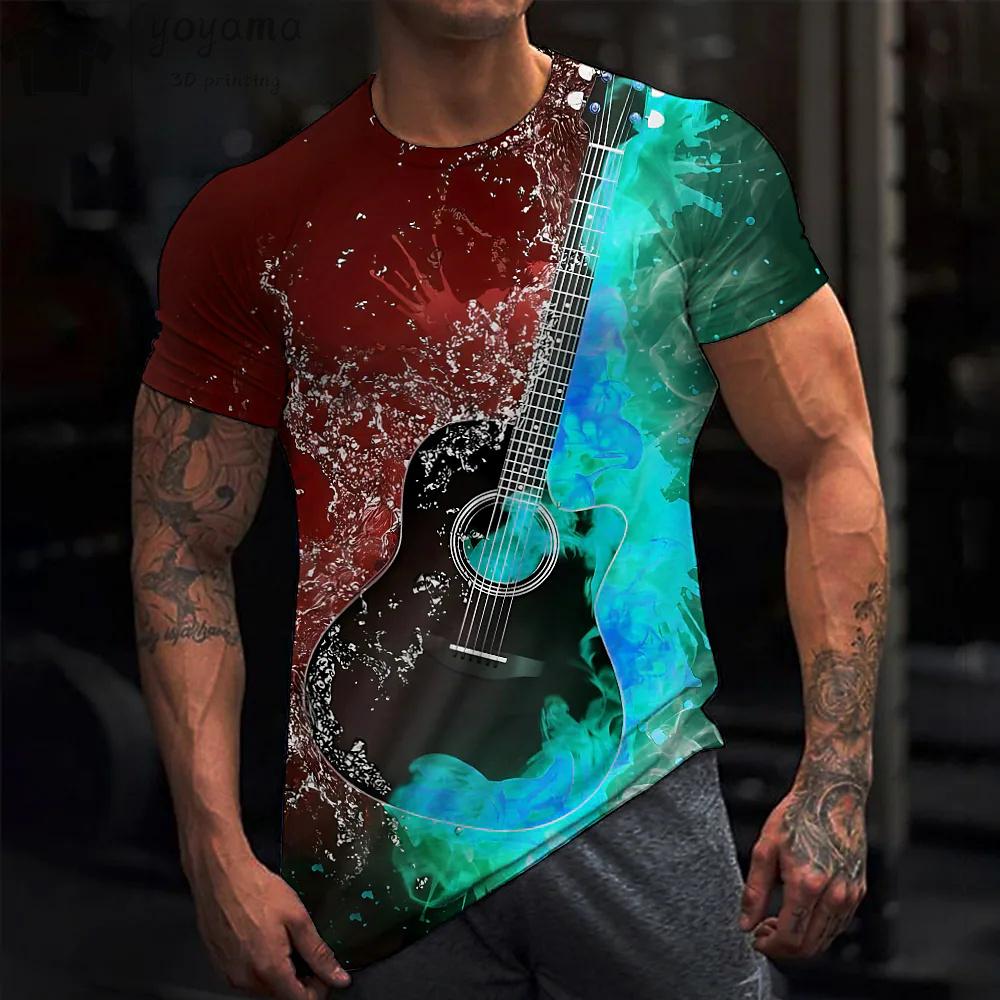 XXS-6XL Plus Size T-Shirts for Men Rock Guitar Graphic Print Casual Clothes O-Neck Tops Tees Short Sleeve T-Shirt Clothing
