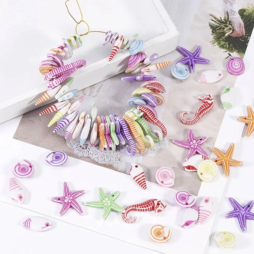 DW04 100pcs Cartoon Simulation Conch Sea Shell Beads Jewelry Ocean Series Acrylic Beads Bracelet Necklace DIY Material Handmade