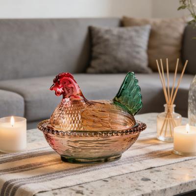 Chicken-Shaped Glass Candy Dish with Lid Animal Design Snacks Desserts Fruits Salad Dish Home Kitchen Tabletop Decor