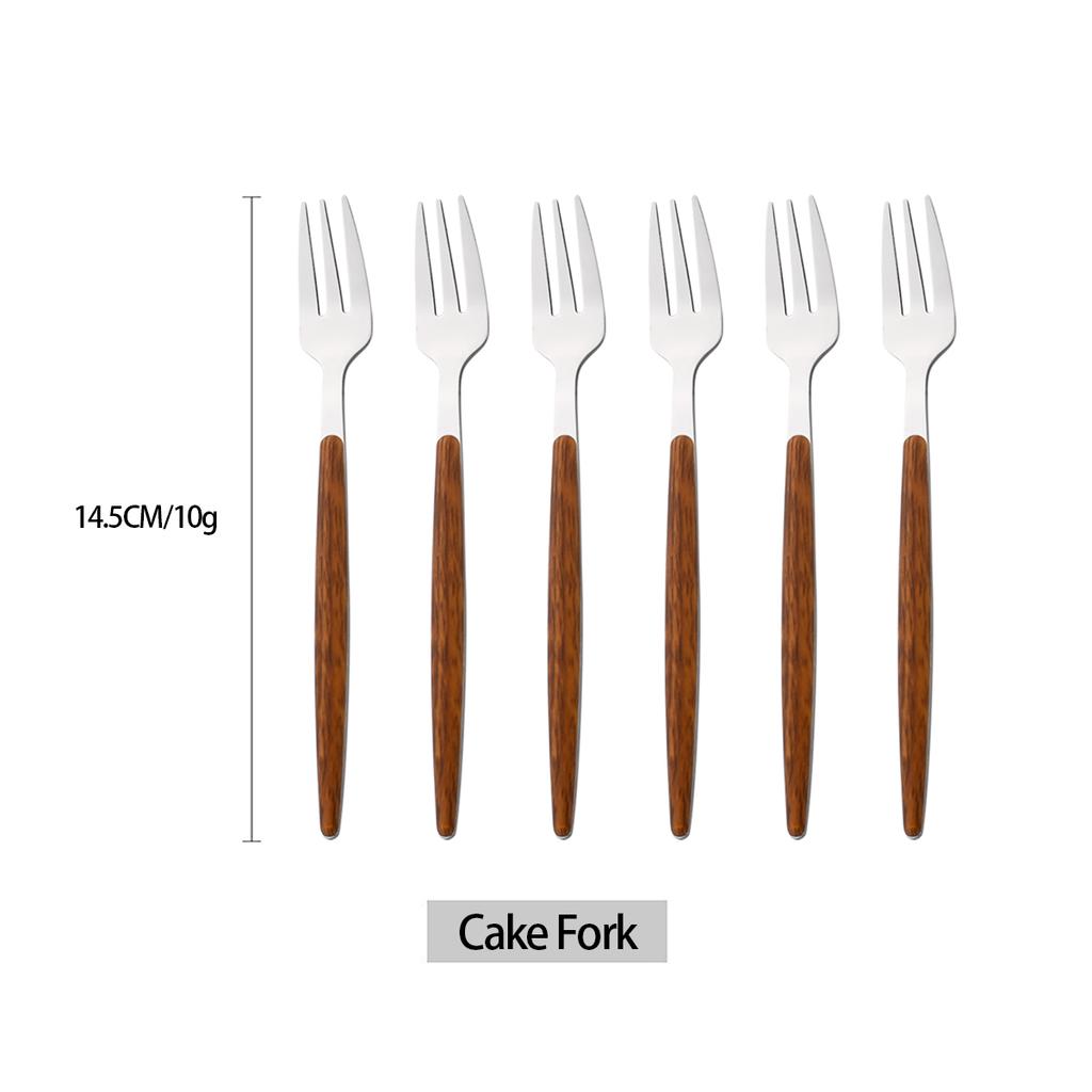 6/30Pcs Imitation Wooden Handle Cutlery Set Knife Cake Fork Coffee Spoons Tableware Stainless Steel Dinnerware Western Flatware