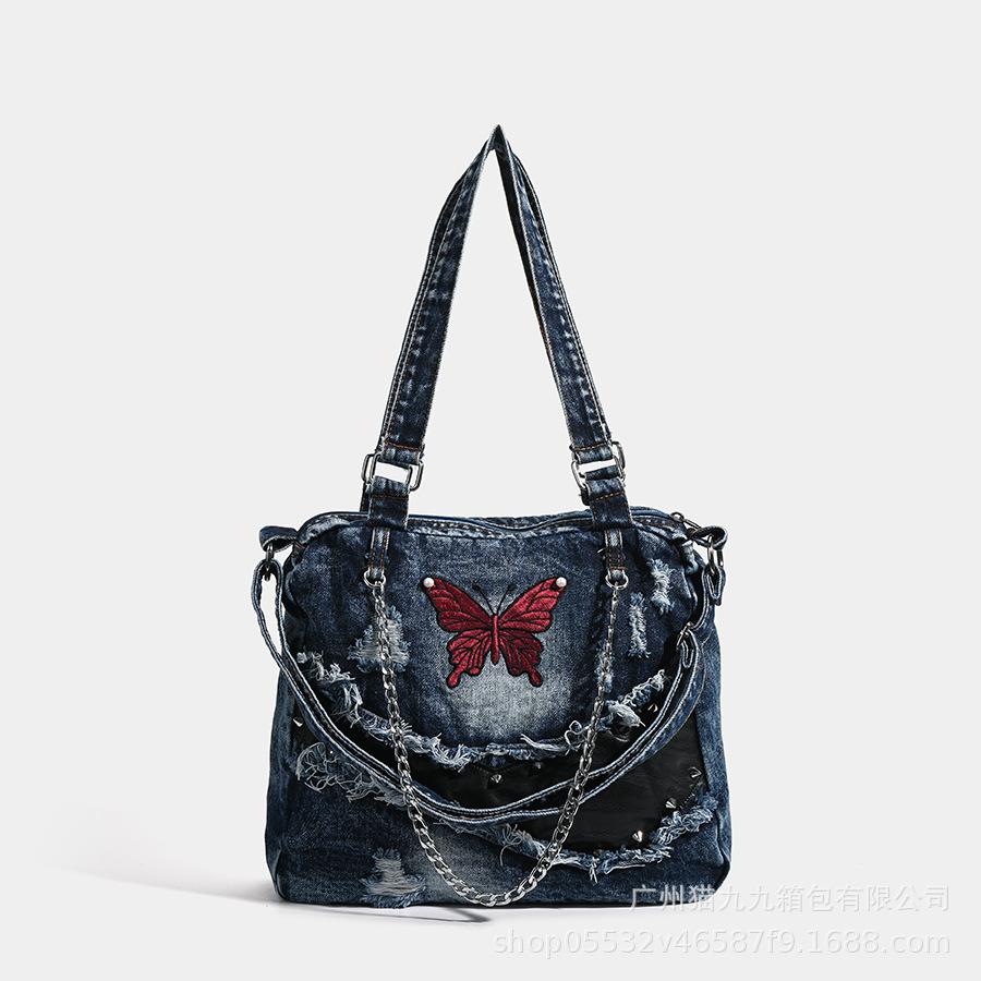 

New Denim Bag, Tassel Mailman Bag, Butterfly Shoulder Bag, Crossbody Bag, Women s Large Capacity Zipper Shoulder Bag королевский синий