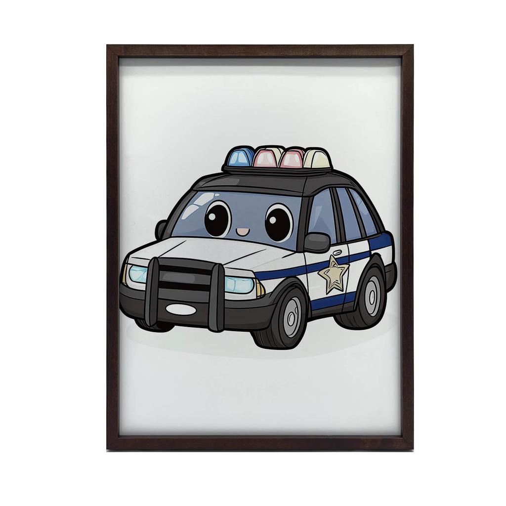 Police Car Poster Police Car Poster, 30X40 Cm, White Wooden Frame, 230 Gsm Matte Paper