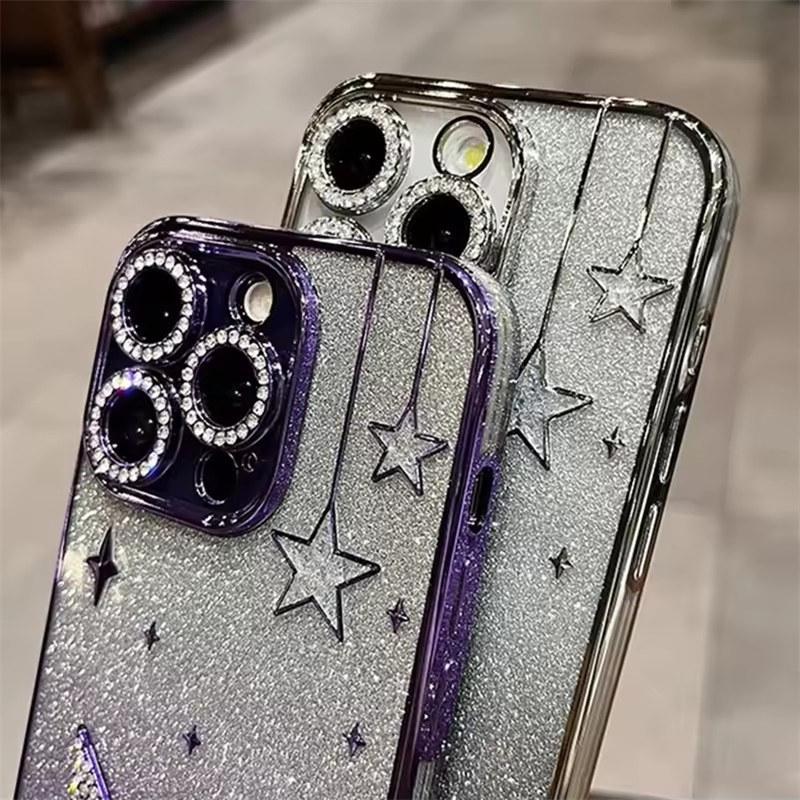 Luxus Glitzer 3D Stern Hülle für iPhone 16 Pro Max 12 13 14 15 ProMax Farbverlauf Bling Beschichtung Weiche Silikonhülle für iPhone 11 13Pro