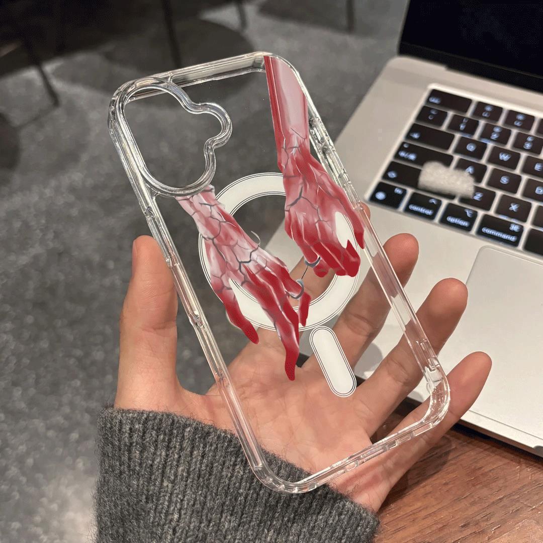 

Transparent Acrylic Magnetic Case for Apple 15 Pro Max with Hand-Holding Sketch and AI Button Apple 12PRO