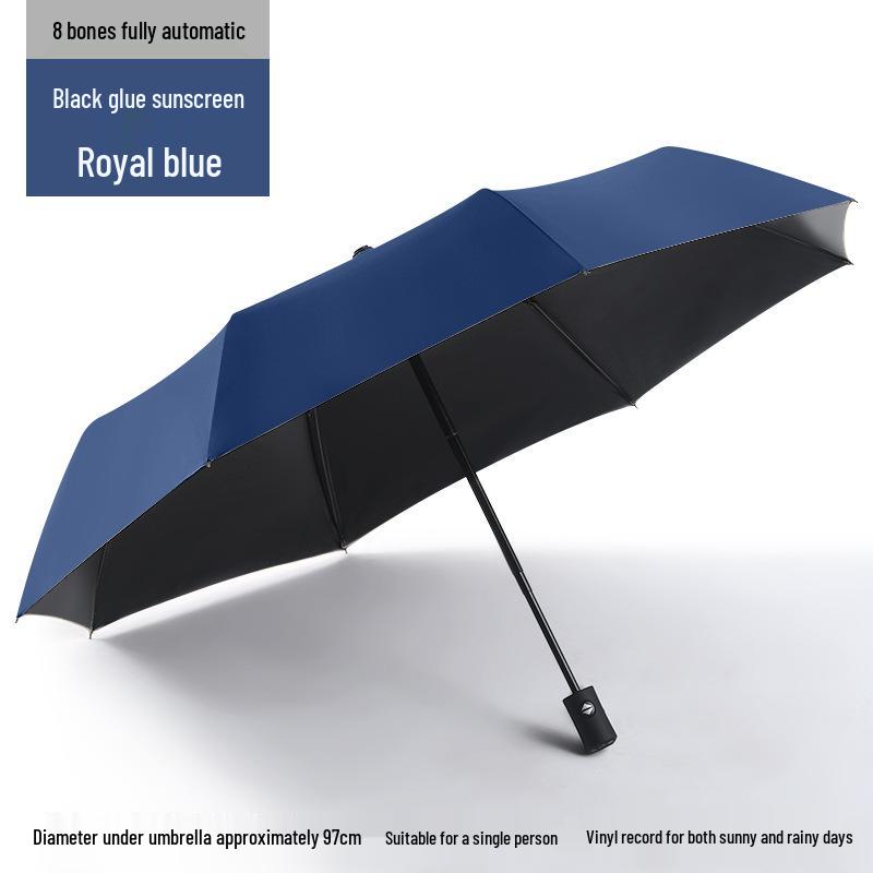 Automatic Dual-Use Folding Sunshade & Rain Umbrella with Black Coating and Custom Logo Printing Capability