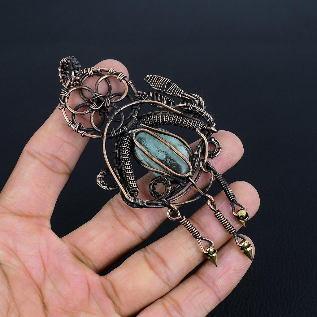 Amazonit Anhänger, 999 Kupferdraht gewickelter Anhänger Handgefertigter Edelsteinschmuck, Geschenke für Ehefrau Brandneuer Anhänger